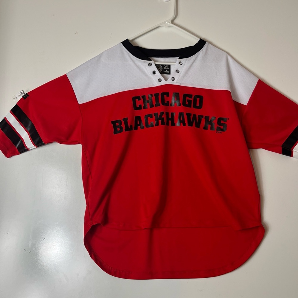 G-III‎ Chicago Blackhawks NHL Lace Up Jersey Shirt Red White Black Womens Medium
